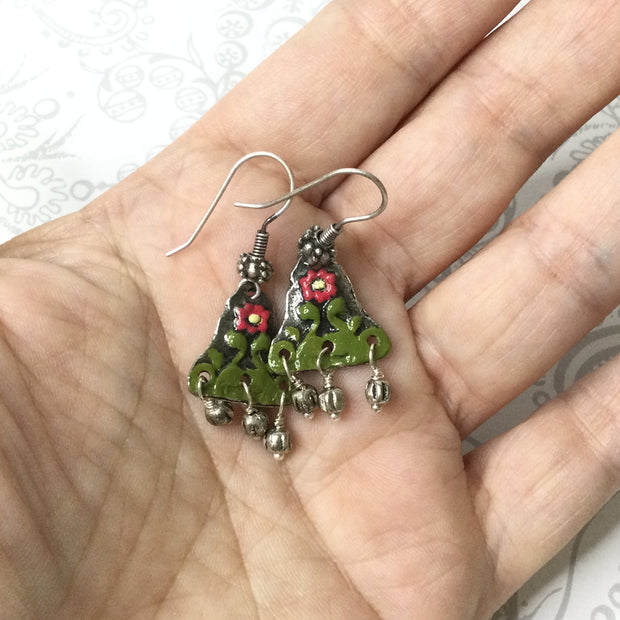 Cera/Hand Painted Charms Silver Earrings