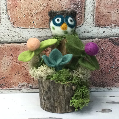 Wooly Owl with Buds on Natural Tree Stump
