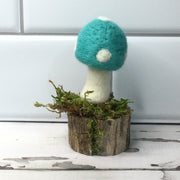Solo Robin's Egg Blue Mushroom on Natural Tree Stump :: More Styles Available
