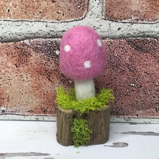 Solo Raspberry Mushroom on Natural Tree Stump :: More Styles Available