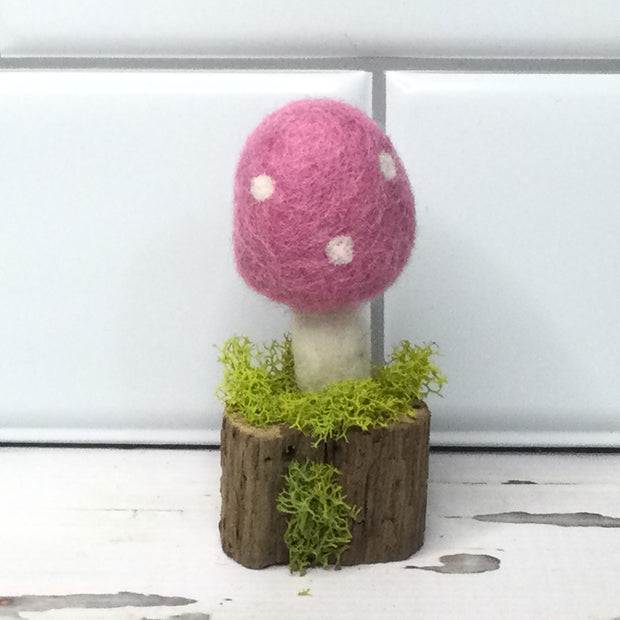 Solo Raspberry Mushroom on Natural Tree Stump :: More Styles Available