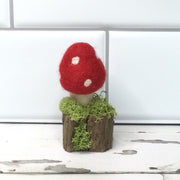 Solo Red Mushroom on Natural Tree Stump :: More Styles Available