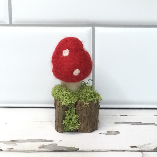Solo Red Mushroom on Natural Tree Stump :: More Styles Available