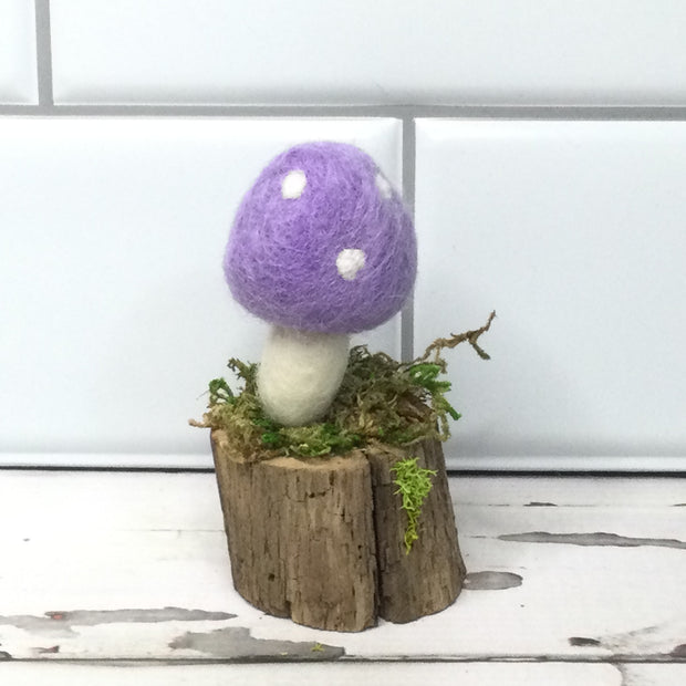 Solo Lavender Mushroom on Natural Tree Stump :: More Styles Available