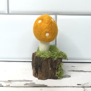 Solo Warm Gold Mushroom on Natural Tree Stump :: More Styles Available