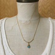 Cameron/18” Santorini Blue Chalcedony Pearl Bar & Gold Necklace