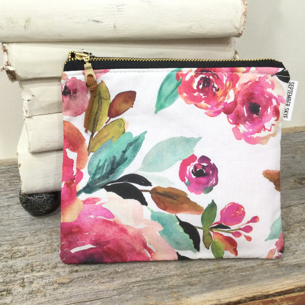 White Bright Florals/Med Cotton Zip Bag by September Skye