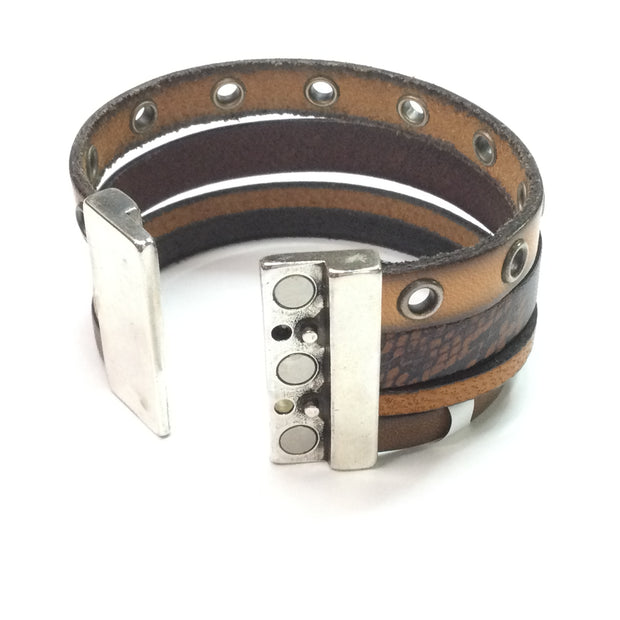 LE176/7" Saddle & Browns Multi-Strand Leather Magnetic Clasp Cuff