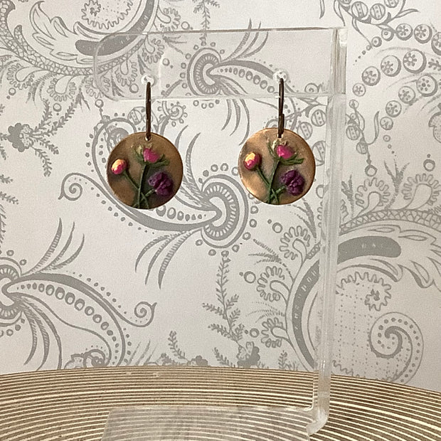 Bea/Hand Painted Flora Bronze Charm Brass Earrings