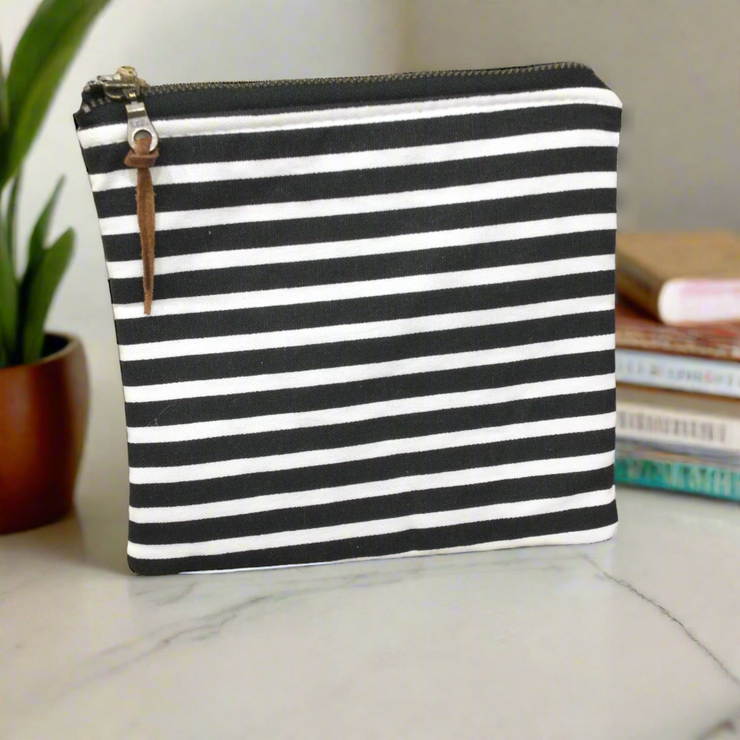 Black & White Stripe/Cotton Zip Bag by September Skye