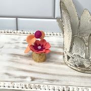 Coral & Peach Mini Flower Garden on Natural Wood Base