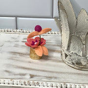 Coral & Peach Mini Flower Garden on Natural Wood Base