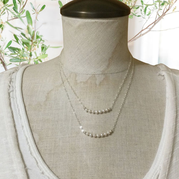 Daphne/16” & 18” Pearl Bar Silver Necklace