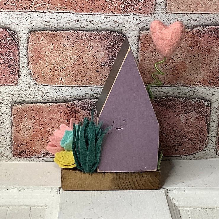 Eggplant Mini House with Heart Chimney and Garden