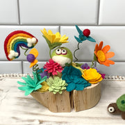 All The Brights Flower Garden with Froggy & Rainbow on Natural Wood Base