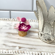 Fuschia & Pink Mini Flower Garden on Natural Wood Base