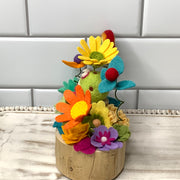 All The Brights Flower Garden with Froggy & Rainbow on Natural Wood Base
