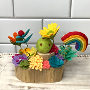 All The Brights Flower Garden with Froggy & Rainbow on Natural Wood Base