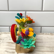 All The Brights Flower Garden with Froggy & Rainbow on Natural Wood Base