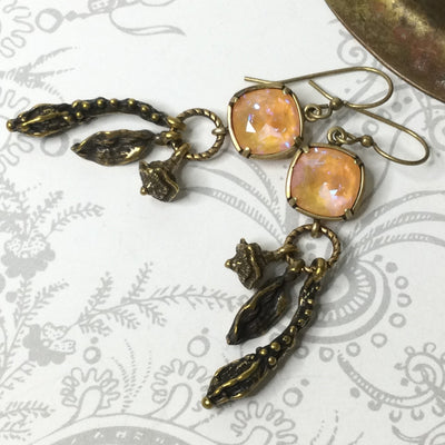 PeachSorbet/Swarovski Crystal & Brass Earrings