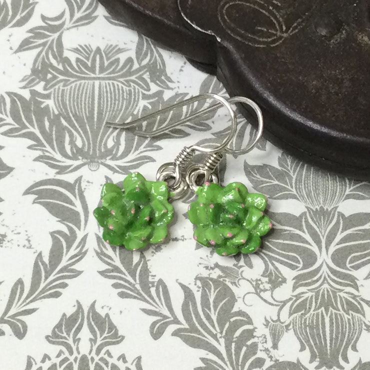 Bower/Hand Painted Succulent Charm Silver Earrings