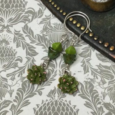 Casey/Hand Painted Succulent Charm Silver Earrings