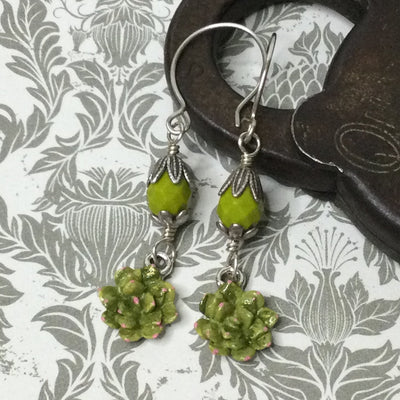 Kate/Hand Painted Succulent Charm Silver Earrings