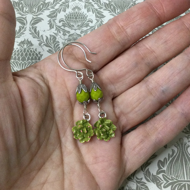 Kate/Hand Painted Succulent Charm Silver Earrings