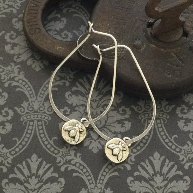 Cara/Bee Charm Hoop Silver Earrings