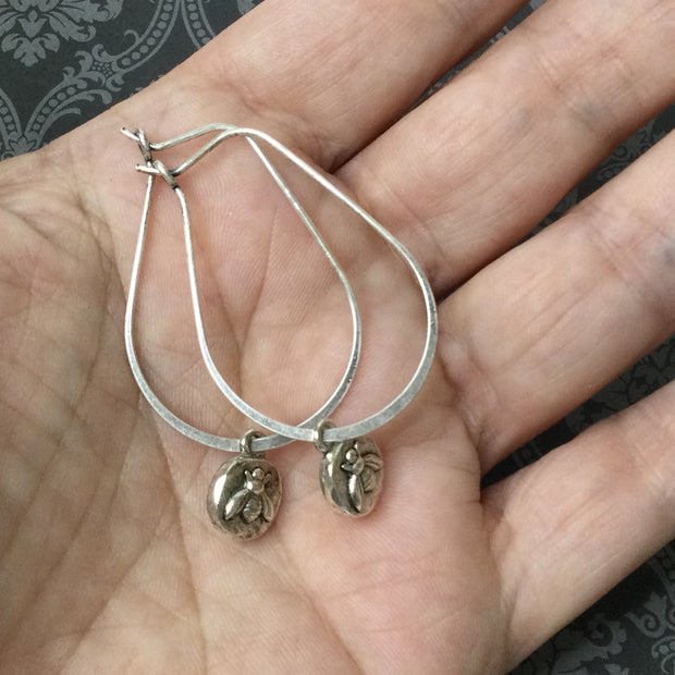 Cara/Bee Charm Hoop Silver Earrings