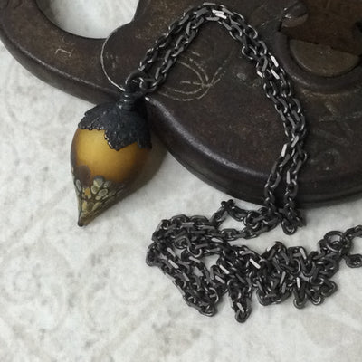 Mando/18-20” Atisan-made Lampwork Bead Gunmetal Necklace