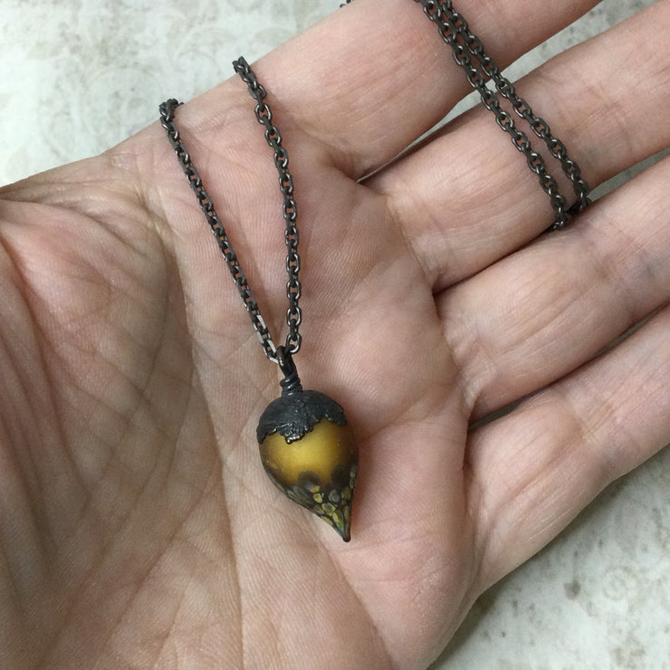 Mando/18-20” Atisan-made Lampwork Bead Gunmetal Necklace