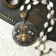 Baxter/18” Queen Bee Pendant & Mother-of-Pearl Brass Necklace