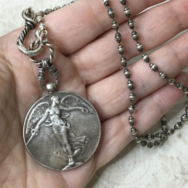Banks/18”  Replica Belgian Victory Medal Coin Silver Necklace