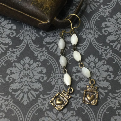 Alden/Bronze Heart & Mother-of-Pearl Brass Earrings