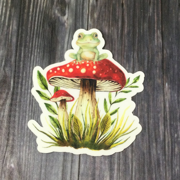 Mushrooms With Frog/Vinyl Sticker - by lydeen