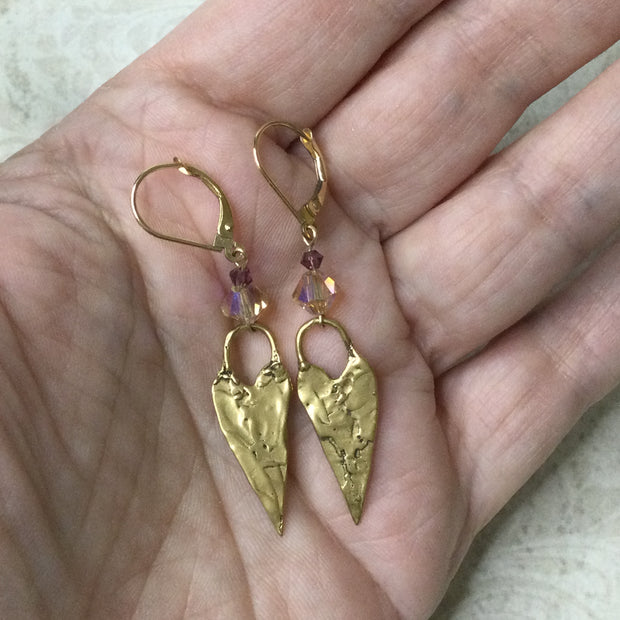 Clara/Jeweled Heart Gold Earrings