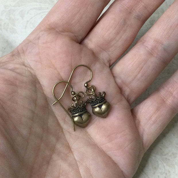 Dania/Bronze Crowned Heart Brass Earrings