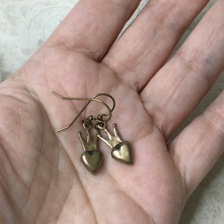 Morena/Bronze Crowned Heart Brass Earrings