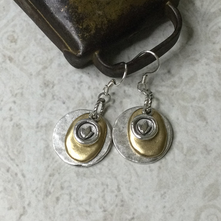 Loki/Mixed Metal Lotus Silver Earrings