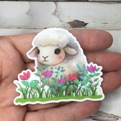 Lamb In Garden/Vinyl Sticker - by lydeen