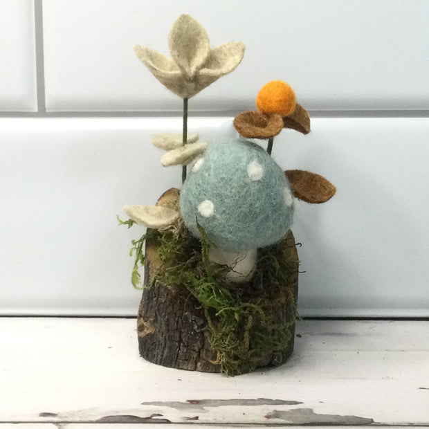 Seaglass Mushroom & Buds on Natural Tree Stump