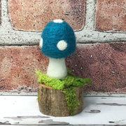 Solo Teal Mushroom on Natural Tree Stump :: More Styles Available
