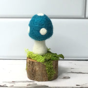 Solo Teal Mushroom on Natural Tree Stump :: More Styles Available