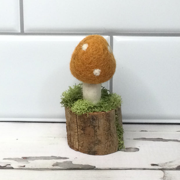 Solo Ochre Mushroom on Natural Tree Stump :: More Styles Available
