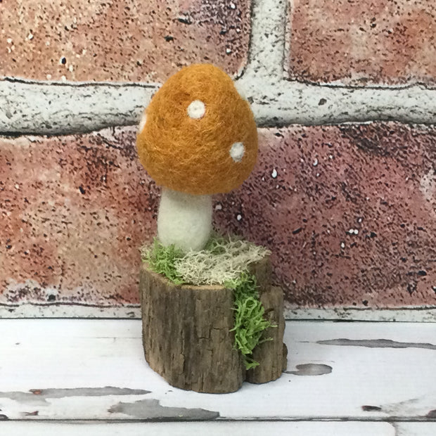 Solo Ochre Mushroom on Natural Tree Stump :: More Styles Available