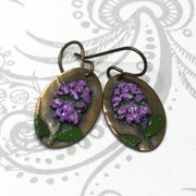 Brett/Hand Painted Flora Bronze Charm Brass Earrings