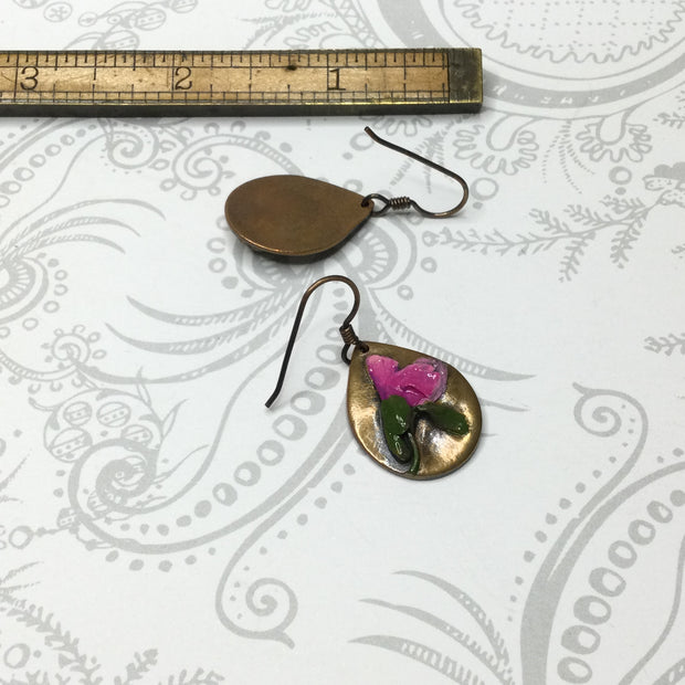 Madison/Hand Painted Flora Bronze Charm Brass Earrings