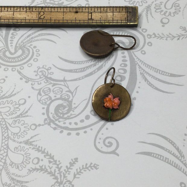 Rawson/Hand Painted Flora Bronze Charm Brass Earrings