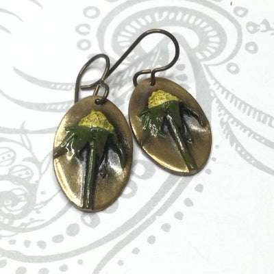 Sala/Hand Painted Flora Bronze Charm Brass Earrings